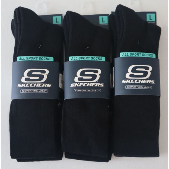 Skechers Unisex Sz L Men's 8-12 Women's 10-13 Black 6-Pair All Sport Crew Socks - Picture 1 of 3